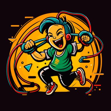 İp atlama egzersizi. Sağlıklı yaşam tarzı ve fitness eğitimi. karikatür vektör illüstrasyonu, izole arkaplan, etiket, etiket 