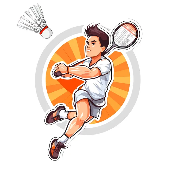 Badminton Hráč Rozbíjí Badminton Shuttlecock Badminton Aktivní Sport Kreslené Vektorové — Stockový vektor
