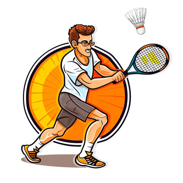 Jeune Homme Jouant Badminton Avec Navette Badminton Badminton Sport Actif — Image vectorielle