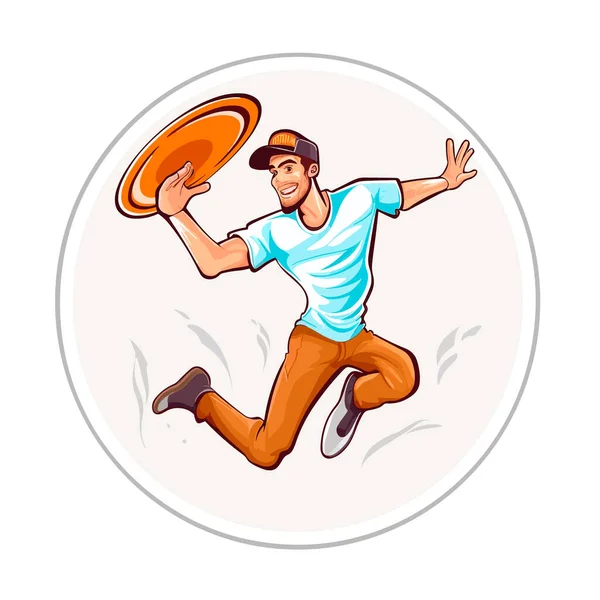Ragazzo Gioca Con Disco Frisbee Attività Sportive All Aperto Illustrazione — Vettoriale Stock