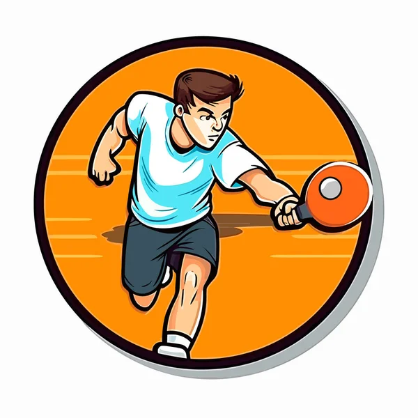 ラケットとボールを持つ選手 ピンポンのスポーツ試合 漫画のベクトルイラスト孤立した背景ラベルステッカー — ストックベクタ