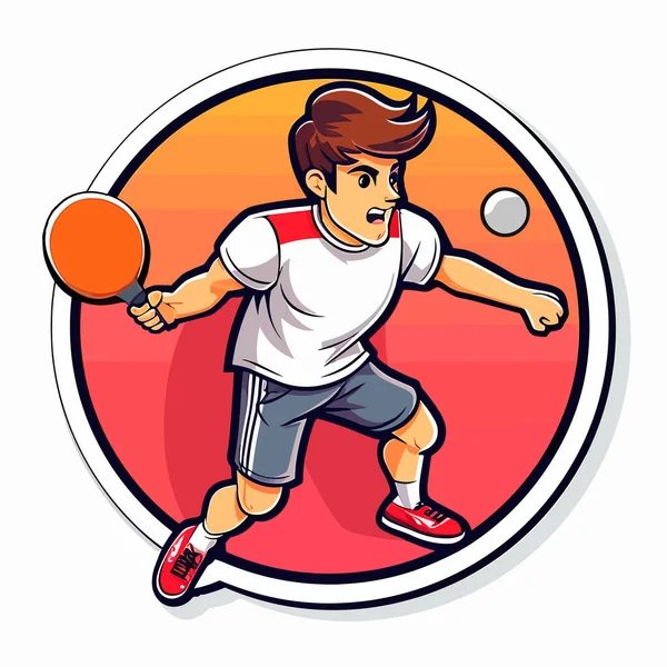 Tenis Masă Jucător Rachetă Minge Ping Pong Meciuri Sportive Desene — Vector de stoc