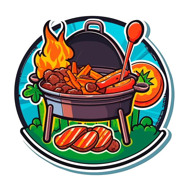 Ora Del Barbecue Picnic Estivo Barbecue Cucina Cibo Grigliato Illustrazione — Vettoriale Stock