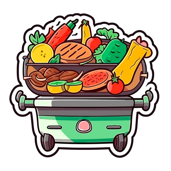 烤肉上的辣味烤蔬菜 夏天烧烤野餐 卡通矢量图解 孤立的背景 — 图库矢量图片