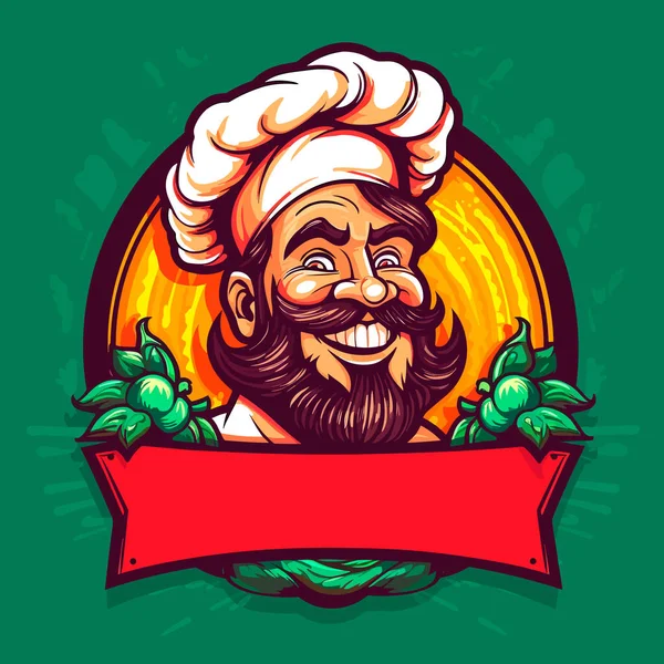 Personaje Dibujos Animados Chef Sonriente Pizzería Símbolo Etiqueta Cocina Italiana — Vector de stock