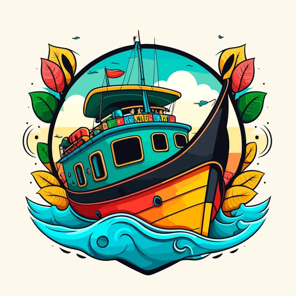 Motor Boat Rental Motor Cruise Boat Rides Cartoon Vector Illustration — Stock Vector