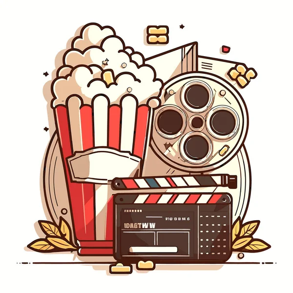 Popcorn Préparation Pour Projection Film Décoration Film Panneau Battement Film — Image vectorielle