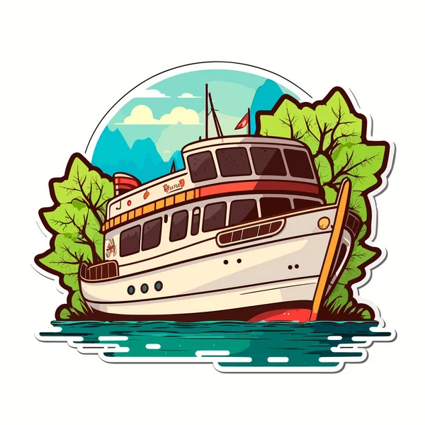 Excursión Barco Turístico Crucero Aventura Verano Dibujos Animados Ilustración Fondo — Archivo Imágenes Vectoriales