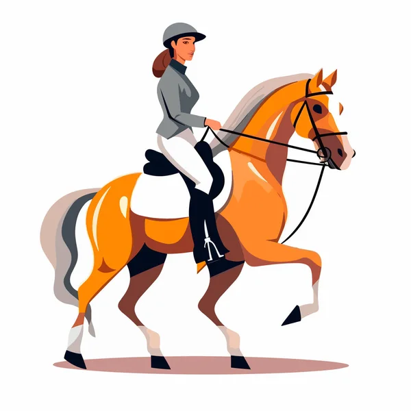 Cavaliere Femminile Cavalcare All Aperto Sul Suo Bel Cavallo Illustrazione — Vettoriale Stock