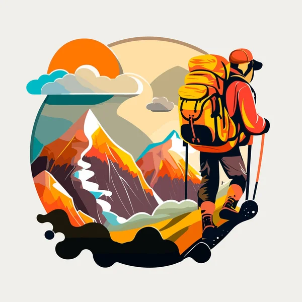 Climber Walking Nature Alpine Hiking White Background Label Sticker — Stock Vector
