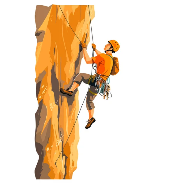 攀登者侧板 在高空攀爬工作 卡通矢量图解 孤立的背景 — 图库矢量图片