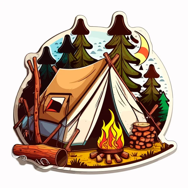 Camping Tent Countryside Family Holiday Tent Cartoon Vector Illustration Label — Stock Vector