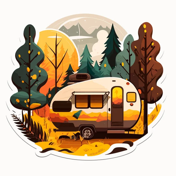 Reisen Sie Mit Dem Wohnwagen Zum Abenteuer Sommerferien Und Zelten — Stockvektor