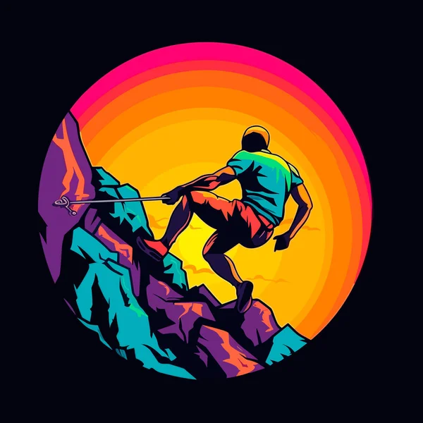 Kayalıklara Tırmanan Güçlü Bir Sporcu Çizgi Film Vektör Çizimi Izole — Stok Vektör