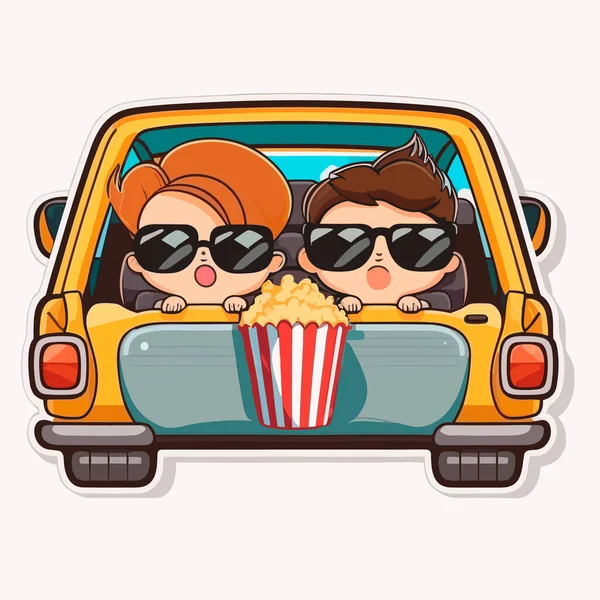 Szybkie Jedzenie Popcorn Letnie Kino Samochodowe Ilustracja Kreskówki Białe Tło — Wektor stockowy