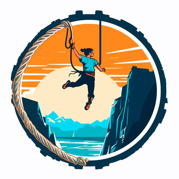 Bungee Jumping Mann Auf Den Seilen Extremsport Stimmung Cartoon Illustration — Stockvektor
