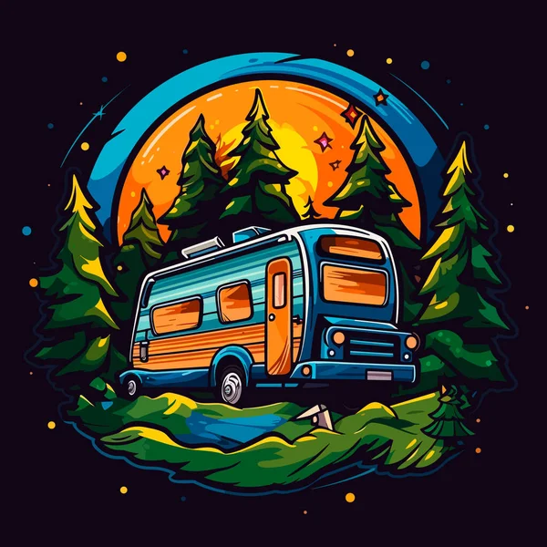 Una Caravana Vacaciones Aventuras Verano Camping Viaje Familiar Ilustración Vectorial — Vector de stock
