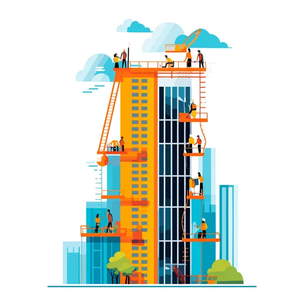 Dangerous Work Heights Buildings Roof Maintenance High Rise Building Label — Stock Vector