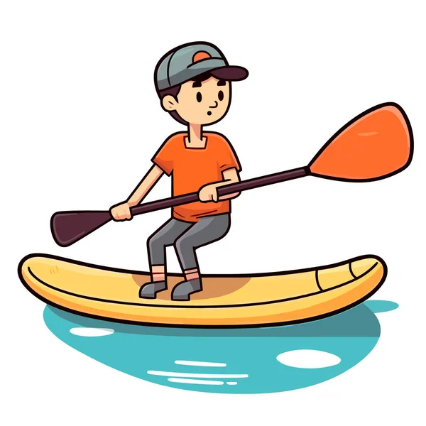 Levante Paddle Board Homem Paddleboarding Férias Verão Viagem Férias Desenhos —  Vetores de Stock