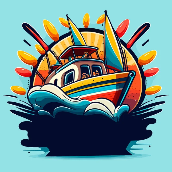 Een Kleine Motorboot Motorbootverhuur Onderhoud Service Van Motorboten Cartoon Vector — Stockvector