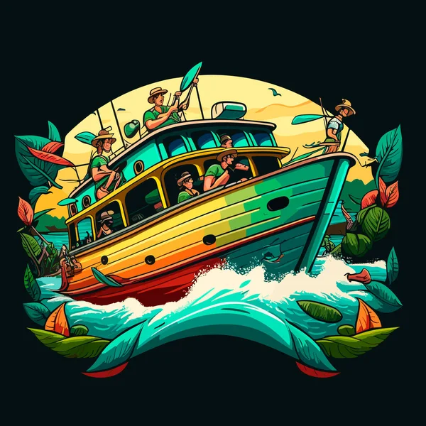 クルーズ船だ モーターボートのレンタル 漫画のベクターイラスト 白い背景 — ストックベクタ