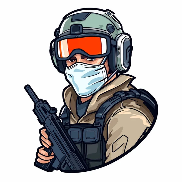 Soldat Masqué Avec Casque Sur Tête Pistolet Main Joueur Jeux — Image vectorielle