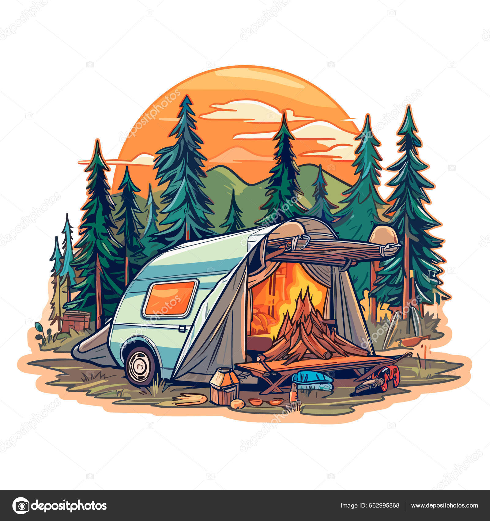 Açık Havada Bir Çadırda Kamp Yapmak Çadırda Yaz Tatili Maceraları Stok  Vektörü © Trompinex 662995868