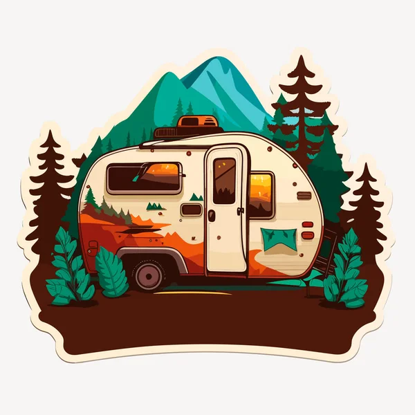 Viaje Caravana Para Aventura Vacaciones Verano Camping Viaje Familiar Ilustración — Vector de stock