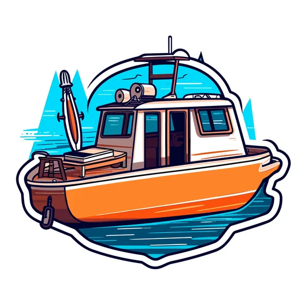 Ein Kleines Motorboot Motorbootverleih Wartung Und Service Von Motorbooten Zeichentrickvektorillustration — Stockvektor