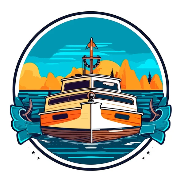 Wartung Und Service Von Motorbooten Ein Kleines Motorboot Motorbootverleih Zeichentrickvektorillustration — Stockvektor
