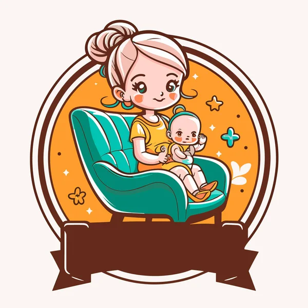 Ein Babysitter Kümmert Sich Ein Kleines Kind Zeichentrickvektorillustration Isolierter Hintergrund — Stockvektor