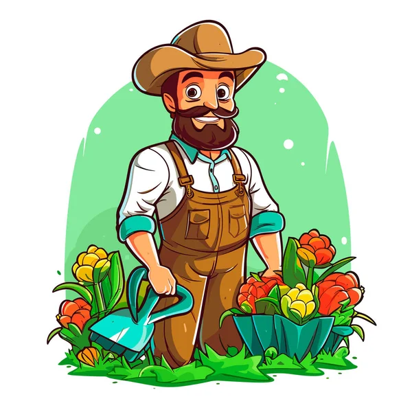 Ein Gärtner Pflegt Blumen Und Pflanzen Garten Gartenarbeit Pflege Von — Stockvektor