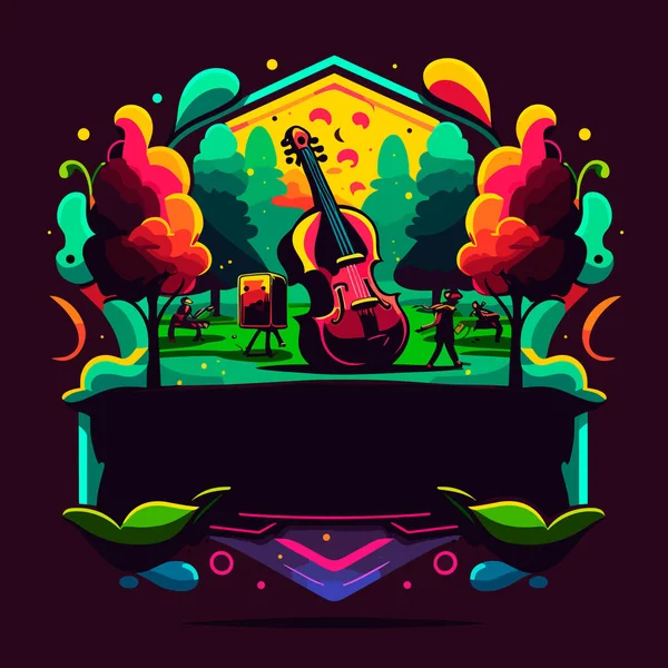 Invitation Evening Classical Music Cello Foreground City Park Cartoon Vector — Stock Vector