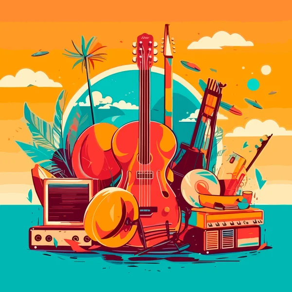 Gitarreninstrument Plakat Für Ein Sommerliches Live Musikfestival Oder Eine Jazzparty — Stockvektor