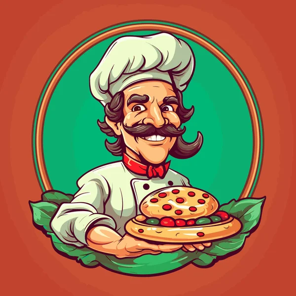 Glücklicher Koch Mit Pizza Traditionelle Italienische Pizzeria Zeichentrickvektorillustration Isolierter Hintergrund — Stockvektor