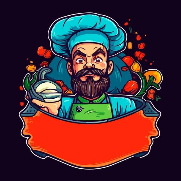 Chef Delantal Listo Para Cocinar Almuerzo Dibujos Animados Vector Ilustración — Vector de stock