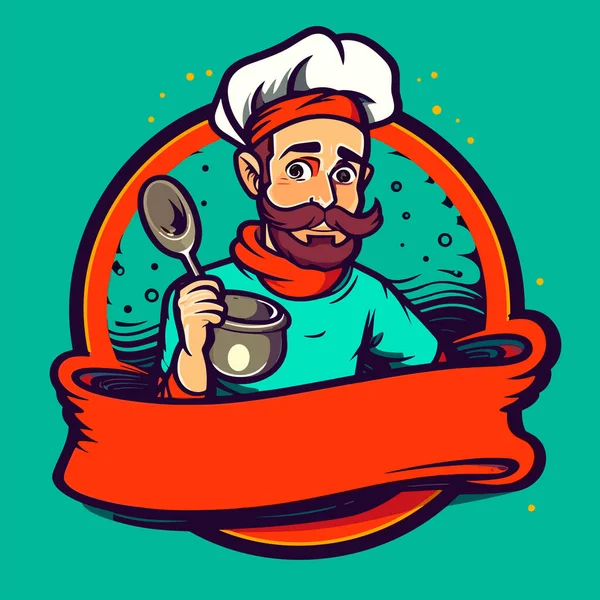 Cocinero Está Preparando Para Cocinar Plato Una Olla Dibujos Animados — Vector de stock