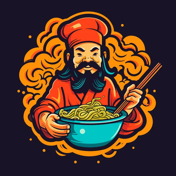 Chef Cinese Cucina Zuppa Spaghetti Cucina Tradizionale Dell Asia Orientale — Vettoriale Stock