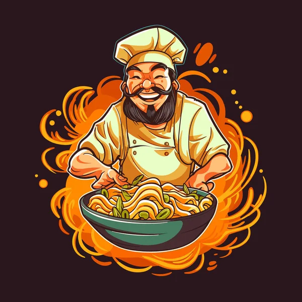 Chiński Kucharz Gotuje Zupę Makaronem Tradycyjna Kuchnia Wschodnioazjatycka Ilustracja Wektora — Wektor stockowy