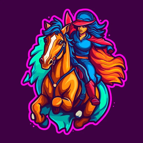 Imagem Menina Montando Seu Cavalo Desporto Equestre Desenhos Animados Ilustração — Vetor de Stock