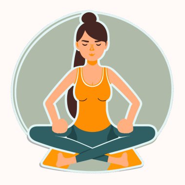 Sakin kadın yogi nilüfer pozisyonunda yoga yapıyor. Spor koçu ve yoga eğitmeni. Çizgi film vektör çizimi. izole edilmiş arkaplan, etiket, etiket