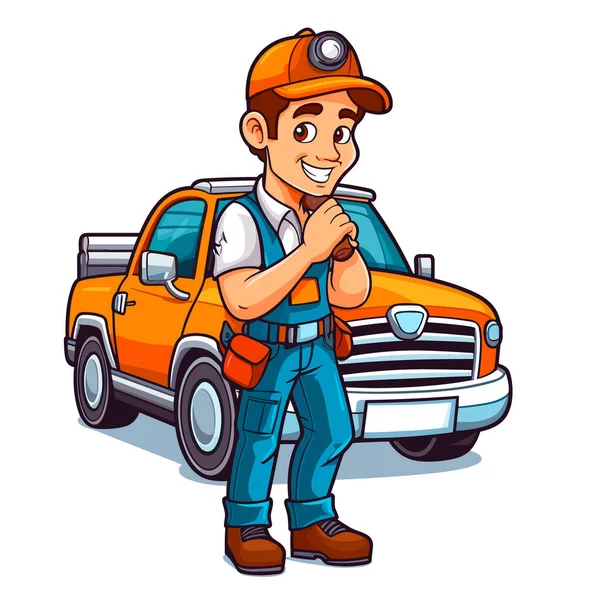 Towing Service Mechanic Ready Help Drivers Trouble Auto Car Repair — Stock Vector