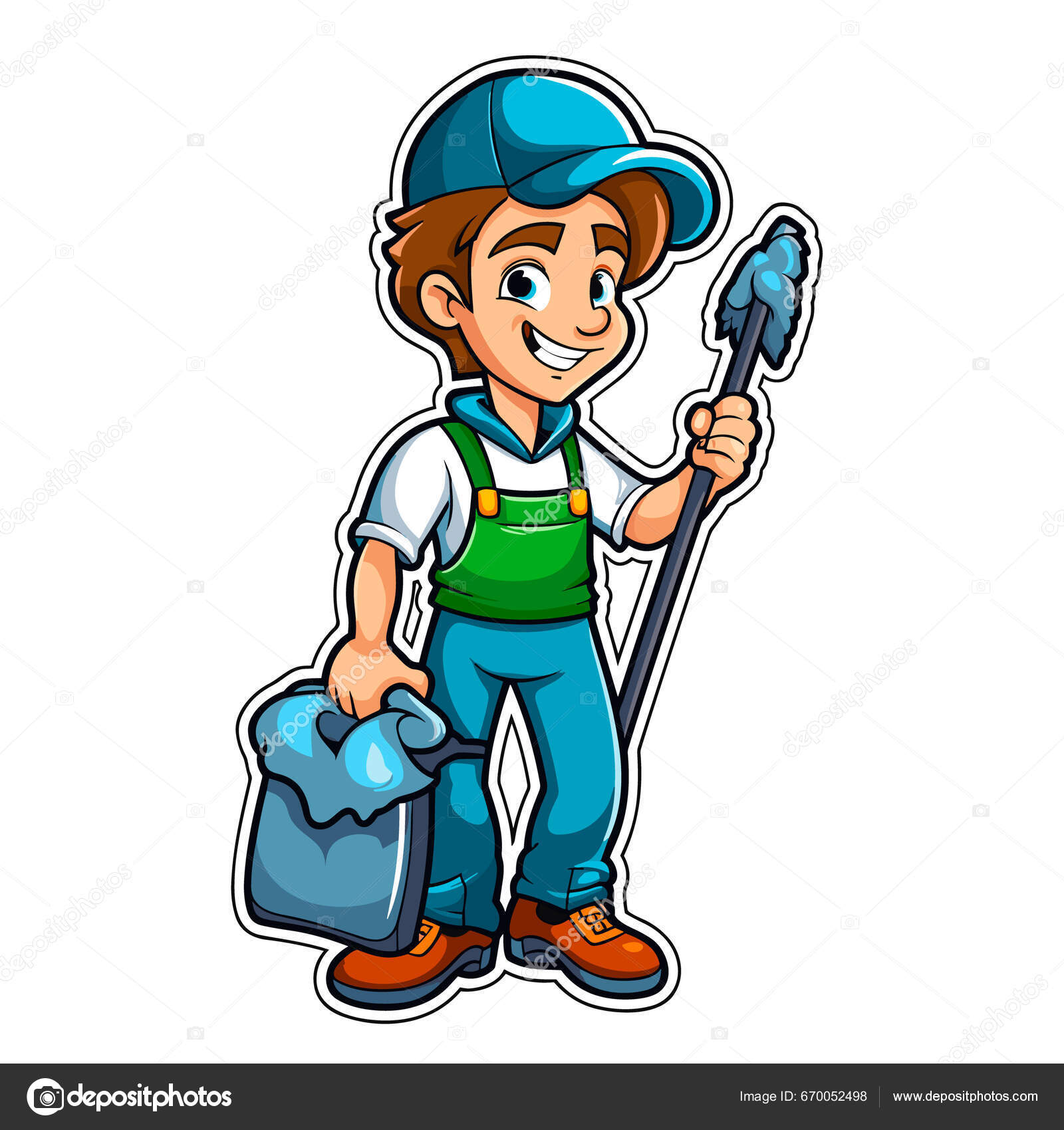Young Man Mop His Hand Mop Floor Cleaning Service Team Stock Vector by