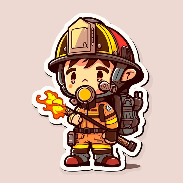 Firefighter Ready Intervene Extinguish Fire Firefighter Training Cartoon Vector Illustration — Stock Vector