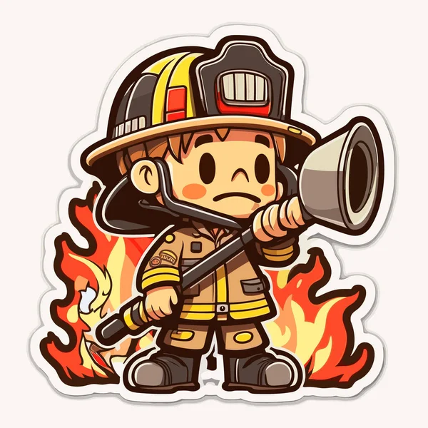 Brave Firefighter Puts Out Fire Time Saves Property Ruin Firefighter — Stock Vector