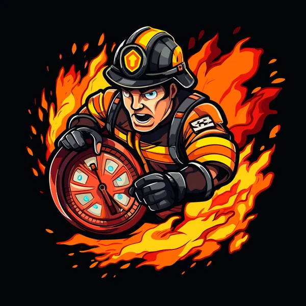 Een Dappere Brandweerman Vecht Tijd Het Vuur Blussen Brandweermannen Aan — Stockvector