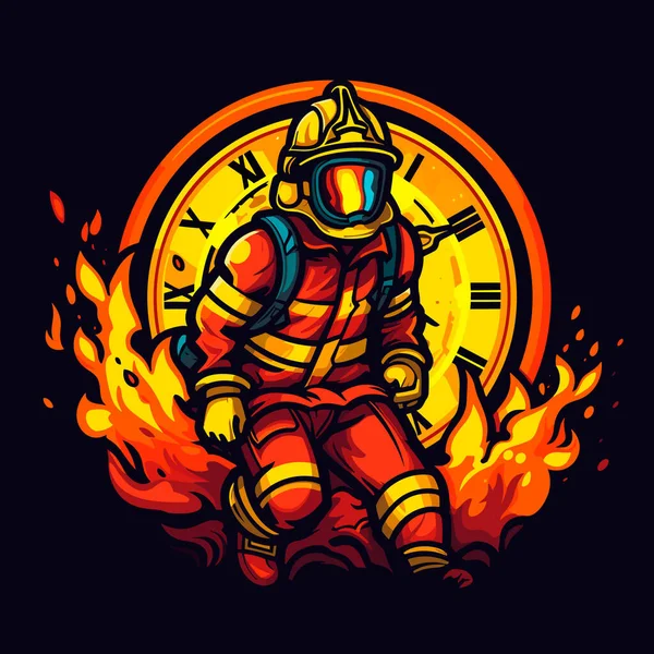 Een Dappere Brandweerman Blust Het Vuur Tijd Redt Het Pand — Stockvector