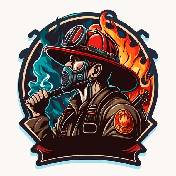 火を消すために介入する準備ができた消防士のシンボル 職場の消防士さん 漫画ベクトルイラスト — ストックベクタ