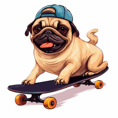 Kaykayın üstünde şapkalı komik bir bej Fransız buldog yavrusu..