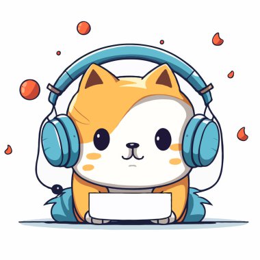 Kulaklık takıp müzik dinleyen küçük bir kedinin çizgi film karakteri..